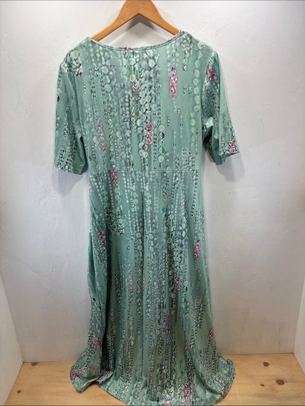 Cottagecore Green Abstract Floral Wrap Modest Maxi Dress Size 3/4 Sleeves XL - Picture 5 of 5